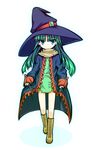  797 bad_id bad_pixiv_id boots cape green_eyes green_hair hat long_hair masou_shizuka rance_(series) sengoku_rance solo witch_hat 