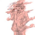  alternate_costume bad_id bad_pixiv_id cigar contemporary facial_hair fedora formal hat male_focus manly mimidori monochrome mustache necktie old_man personification red smoke solo suit touhou unzan 