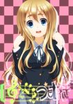  bad_id bad_pixiv_id blonde_hair blue_eyes checkered checkered_background k-on! kotobuki_tsumugi laco_soregashi long_hair school_uniform solo 