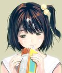  bad_id bad_pixiv_id brown_eyes brown_hair drink drinking_straw hair_bobbles hair_ornament masao original portrait sexually_suggestive short_hair side_ponytail solo suggestive_fluid 