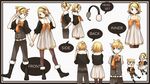  1girl asymmetry_(module) boots brother_and_sister concept_art dress earmuffs gemini_(vocaloid) headphones kagamine_len kagamine_rin legs pants pantyhose project_diva_(series) project_diva_2nd siblings tama_(songe) twins vest vocaloid 