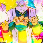  2018 anthro belly blush canid canine canis clothing cusith domestic_dog duo english_text humanoid_hands japanese_text leib_(tas) male mammal necktie orbitlobster overweight overweight_male polar_bear scarf shirt smoking text tokyo_afterschool_summoners ursid ursine video_games 