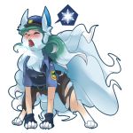  2019 all_fours alolan_ninetales alpha_channel blue_hair blush clothing eyes_closed female fezmangaka hair hat human_to_feral invalid_tag ninetales nintendo officer_jenny open_mouth paws pok&eacute;mon pok&eacute;mon_(species) police_uniform regional_variant simple_background solo torn_clothing transformation transparent_background uniform video_games 