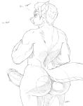  balls big_balls big_butt big_penis butt canid canine canis dragon fox hi_res humanoid_penis jin_(jindragowolf) jindragowolf lizard male mammal monochrome muscular penis reptile scalie solo 