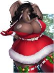  anthro big_breasts breasts christmas clothed clothing curvaceous elephant elephantid female gizmo0sue gloves holidays huge_breasts legwear looking_at_viewer mammal nipple_outline proboscidean puivei solo standing thigh_highs 