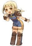  1girl blonde_hair boots braid brown_eyes chibi child final_fantasy final_fantasy_xii mota onesie pauldrons penelo thigh_boots thighhighs twin_braids twintails white_background 