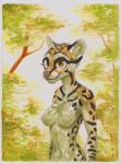  2019 anthro breasts celeste_(artist) featureless_breasts felid feline female leopardus mammal nude ocelot outside smile solo traditional_media_(artwork) 