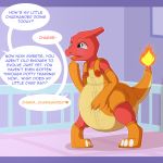  age_regression ambiguous_gender anthro bunnykisses charmander charmeleon dialogue diaper english_text hi_res hypnosis mind_control nintendo onesie pok&eacute;mon pok&eacute;mon_(species) text unseen_character video_games 