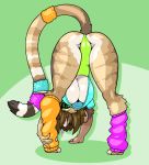  2019 80&#039;s_theme accidental_nudity anthro breasts butt cleavage clothed clothing digital_media_(artwork) domestic_cat felid feline felis female fur hair hanging_breasts helia_peppercats_(wrinklynewt) hi_res leg_warmers legwear leotard limebreaker looking_at_viewer mammal nipples solo sweatband under_boob upshirt 