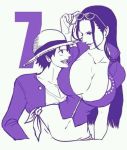  1girl artist_request breasts cleavage glasses hat huge_breasts long_hair monkey_d_luffy nico_robin one_piece tagme 