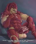  after_masturbation alien balls cum cum_drip cum_on_hand cum_on_penis cum_on_tongue cum_strand dialogue dripping facial_scar ghangaji half-erect hi_res krogan looking_at_viewer male mass_effect multi_balls muscular muscular_male nude penis reclining red_penis scar solo tongue tongue_out urdnot_wrex video_games 