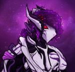  abstract_background ambiguous_gender armor captainzepto glowing horn machine nidus_(warframe) red_eyes robot signature solo space star video_games warframe 