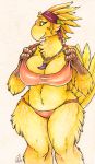  2017 anthro avian beak big_breasts bikini bird breasts chocobo clothed clothing feathers female final_fantasy gravewalker kika looking_at_viewer smile solo square_enix standing swimsuit thick_thighs traditional_media_(artwork) video_games 
