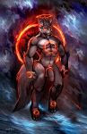  2019 abs balls canid canine cheetahpaws claws detailed_background fan_character fire front_view fur grey_fur male mammal muscular muscular_male navel pecs penis solo 