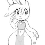  2019 breasts cleavage clothed clothing female front_view hair lagomorph leporid mammal midriff monochrome rabbit sketch solo standing thick_thighs translucent transparent_clothing wide_hips xylas 