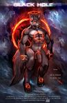  2019 abs canid canine cheetahpaws claws detailed_background english_text fan_character fire front_view fur grey_fur male mammal muscular muscular_male navel pecs penis solo text 