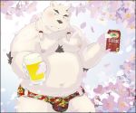  2019 anthro belly beverage blush bulge clothing dbmgnsk humanoid_hands japanese_text maguro male mammal moobs navel nipples outside overweight overweight_male polar_bear solo text underwear ursid ursine 
