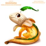  ambiguous_gender banana brown_eyes cryptid-creations feral food food_creature fruit humor iguanid leaf lizard pun reptile scalie simple_background smile solo visual_pun white_background 