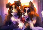  2019 5_fingers anthro anthro_on_anthro areola black_nose breasts brown_eyes brown_hair canid canine canis cara_(juracollie) child cum cumshot daughter detailed_background digital_media_(artwork) domestic_dog ejaculation eri-yo faceless_male female hair incest jura_(juracollie) male male/female mammal mother mother_and_daughter nipples orgasm parent penis sex titfuck young 