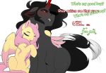  2019 absurd_res black_hair blush dialogue digital_media_(artwork) duo english_text equid equine evehly eyes_closed feathered_wings feathers female feral fluttershy_(mlp) friendship_is_magic hair hi_res horn king_sombra_(mlp) male mammal my_little_pony pink_hair pterippus red_eyes simple_background text unicorn white_background wings 