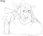  ... anthro beverage big_breasts breasts clothed clothing eyewear female glasses huge_breasts lagomorph leporid looking_at_viewer mammal monochrome opqhlak rabbit sketch solo 