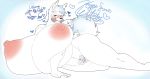  anthro big_breasts blush breasts canid canine dialogue english_text featureless_crotch female huge_breasts hyper hyper_breasts looking_at_viewer mammal nipples nude opqhlak smile solo tattoo text 