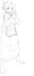  anthro big_bulge bovid bulge caprine clothed clothing crossdressing girly goat greyscale looking_at_viewer male mammal monochrome open_mouth opqhlak smile solo standing 