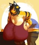  anthro big_breasts breasts clothed clothing collar curvaceous felid feline female huge_breasts hyper hyper_breasts legwear looking_at_viewer mammal opqhlak parfait_(plaga) slightly_chubby smile solo standing stockings 