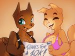  animated anthro bottomless bouncing_breasts breasts canid canine canis clothed clothing curvaceous dobermann domestic_dog duo female looking_at_viewer loop mammal milestone open_mouth pinscher shiba_inu smile spirale spitz 