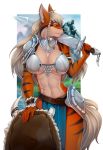  2019 anthro arcanine armor black_nose braided_hair breastplate canid canine clothing cocked_hip digital_media_(artwork) female fur hair hi_res holding_object holding_weapon knight_dd loincloth mammal melee_weapon nintendo orange_eyes pelvic_curtain pok&eacute;mon pok&eacute;mon_(species) shoulder_guard solo striped_fur stripes sword video_games weapon 