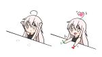  1girl bangs black_tank_top blank_eyes blush bongo_cat chiya_(urara_meirochou) closed_mouth commentary_request fang happy heart long_hair open_mouth replay silver_hair simple_background smile tank_top urara_meirochou wachiki_kokeko white_background white_eyes 