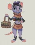  anthro bag black_hair blue_eyes clothed clothing cowl female fully_clothed fur grey_background grey_fur hair hi_res mammal mouse murid murine reign-2004 rodent screwdriver simple_background solo tools whiskers 