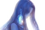  1girl backlighting blue_theme earrings eyes_closed jewelry long_hair looking_down original parted_hair profile sad sakimori_(hououbds) simple_background solo tank_top upper_body white_background 