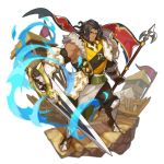  1boy armor armored_boots black_eyes black_hair boots closed_mouth dragalia_lost energy flag gauntlets holding holding_sword holding_weapon looking_at_viewer male_focus non-web_source official_art ranzal saitou_naoki smile sword transparent_background weapon 