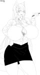  absurd_res anthro big_breasts breasts cleavage clothed clothing felid feline female greyscale hi_res huge_breasts looking_at_viewer mammal monochrome open_mouth opqhlak smile solo standing teacher 