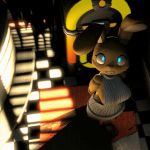  1:1 3d_(artwork) animated animatronic anthro clothed clothing crossgender digital_media_(artwork) female five_nights_at_freddy&#039;s glowing glowing_eyes lagomorph leporid loop lylia_faith machine mammal partially_clothed rabbit robot smile solo source_filmmaker spring_bonnie_(fnaf) stare sweater topwear video_games virgin_killer_sweater 
