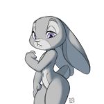  1:1 anthro disney female fur grey_fur judy_hopps lagomorph leporid long_ears mammal multicolored_fur nude purple_eyes rabbit simple_background solo two_tone_fur xylas zootopia 