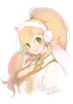  1girl animal_ears bii_(chigonez) blonde_hair braid breasts bunny_ears bunny_tail bunnysuit fire_emblem fire_emblem_heroes gloves green_eyes long_hair looking_at_viewer multicolored_hair nintendo sharena simple_background smile solo tail white_background 