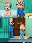  2019 alvin_and_the_chipmunks alvin_seville anthro blue_eyes casual_nudity chipmunk clothed clothing comic cub dialogue digital_media_(artwork) english_text eyewear g-cat glasses ground_squirrel hair headgear headwear hi_res male mammal nude open_mouth rodent sciurid simon_seville smile teeth text theodore_seville young 