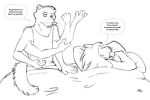  anthro bed bedding blanket clothing dialogue felid kobi_lacroix lion male mammal multi_arm multi_limb mustela mustelid musteline pantherine pillow shirt sitting sleeping speech_bubble text topwear transformation 