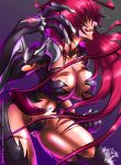  1girl :q amaha_masane arm_up armor bikini_armor breasts claws clenched_hand crotch_plate curvy edger gloves huge_breasts large_breasts long_hair lord_nicomic pink_hair red_hair scar self_upload short_hair thighhighs tongue tongue_out witchblade witchblade_takeru 