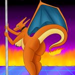  absurd_res anthro butt charizard collar dancing dragon female fire hi_res looking_at_viewer nintendo pasties pok&eacute;mon pok&eacute;mon_(species) pok&eacute;morph pole pole_dancing rorrek stripper thick_thighs video_games 