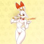  1:1 absurd_res anthro anthrofied banana breasts chubbypandabastard female food fruit hi_res lagomorph licking looking_at_viewer mammal nintendo nipples nude pinup pok&eacute;mon pok&eacute;mon_(species) pok&eacute;morph pose pussy saliva scorbunny smile solo tongue tongue_out video_games 