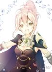  armor atoatto brooch fire_emblem fire_emblem_if green_eyes hair_bun jewelry kanna_(fire_emblem_if) long_hair looking_at_viewer nintendo pauldrons pointy_ears portrait smile water water_drop white_hair 