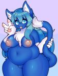  anthro belly big_breasts breasts domestic_cat felid feline felis female gesture mammal nipples overweight overweight_female pussy raikissu rail solo thick_thighs tongue tongue_out v_sign wide_hips 