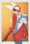  &lt;3 &lt;3_eyes anthro avante92 blush breasts clothed clothing female hi_res latias legendary_pok&eacute;mon legwear looking_at_viewer nintendo nipples pok&eacute;mon pok&eacute;mon_(species) pussy pussy_juice simple_background solo thigh_highs tongue tongue_out video_games wings yellow_eyes 