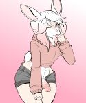  anthro clothed clothing crossdressing girly half-erect hi_res humanoid_penis lagomorph leporid looking_at_viewer male mammal munks_(artist) penis rabbit solo standing tongue tongue_out unzipped wide_hips 