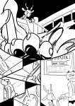  2019 ambiguous_gender ambiguous_species anthro antlers black_and_white cameron_(zootopia) cervid claws clothed clothing comic disney dual_wielding duo english_text fan_character felid fur hi_res holding_object holding_weapon horn ittybittykittytittys jamie_(zootopia) laser_gun laser_tag mammal monochrome open_mouth open_smile pantherine pawpads ranged_weapon shooting smile solo striped_fur stripes text tiger toe_claws tongue tongue_out vest weapon zootopia 