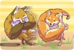  ambiguous_gender black_eyes canid canine canis crossed_arms_fox domestic_dog eyes_closed fight fox mammal meme muscular muscular_ambiguous right-hook_dog semi-anthro shiba_inu simple_background spitz taoi 