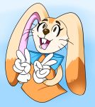  2019 anthro big_ears brown_eyes clothed clothing cream_the_rabbit cusith-baby digital_media_(artwork) dress eyelashes female fur gloves lagomorph leporid mammal open_mouth peace_sign_(disambiguation) rabbit simple_background smile solo sonic_(series) video_games whiskers 